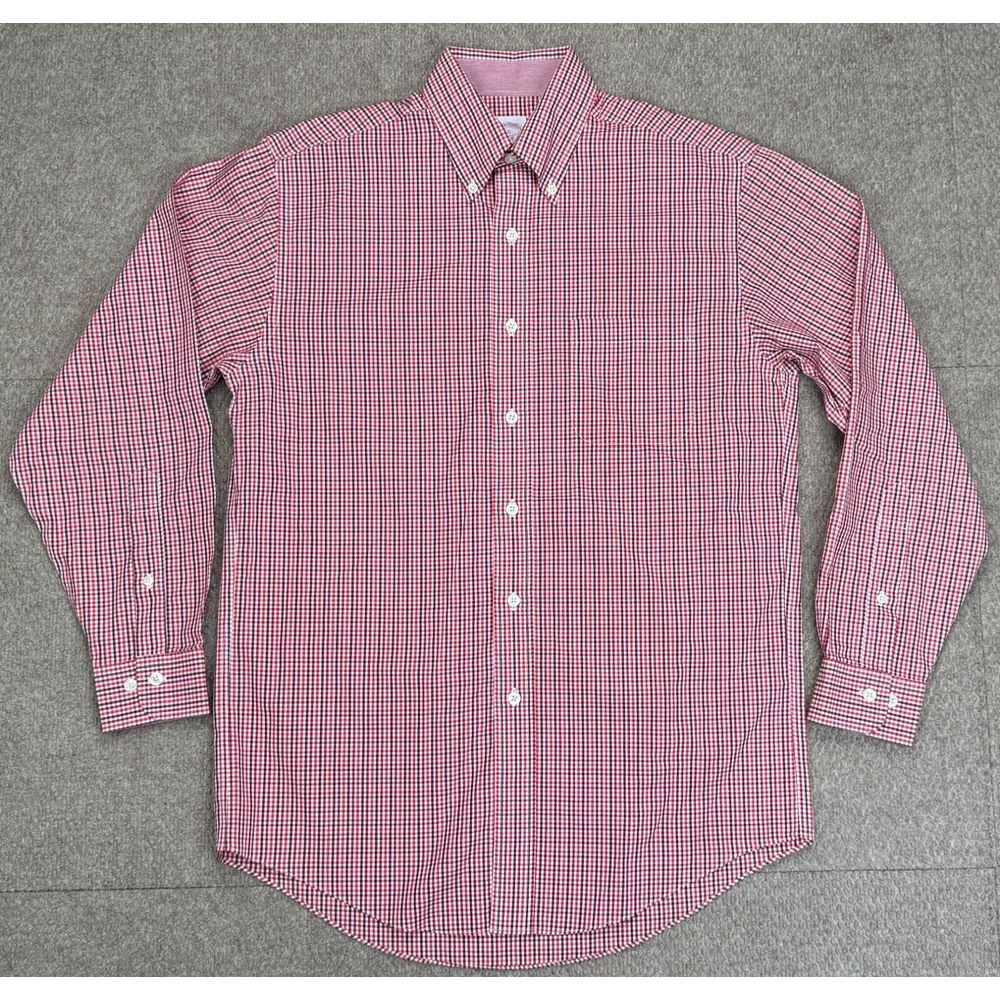 Brooks Brothers 346 Men's Logo Front Button Down Long Sleeve Check Shirt Size S